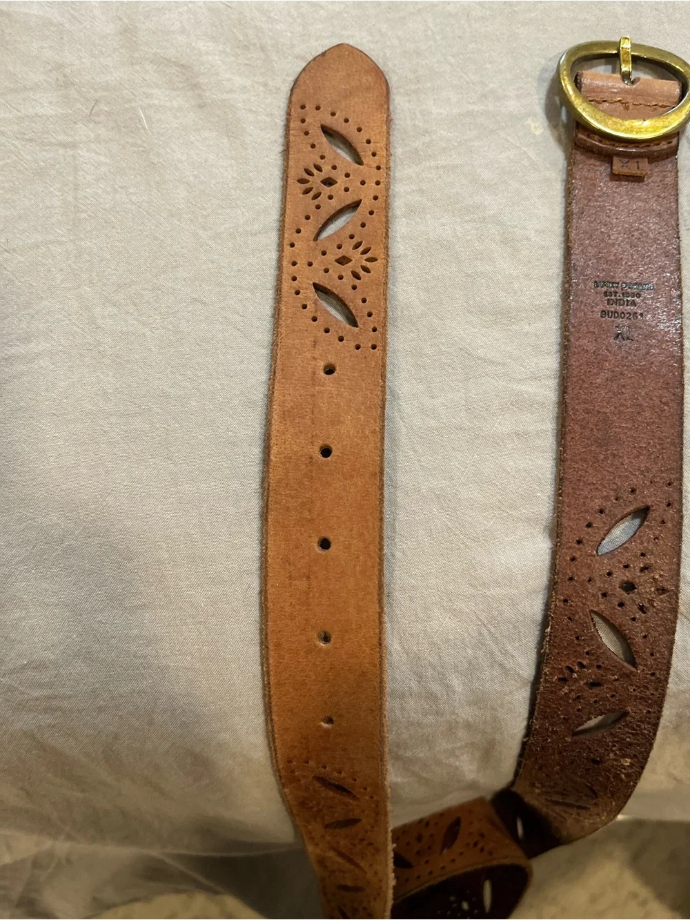 Lucky Brand Brown Leather Belt with Round Brass Buckle